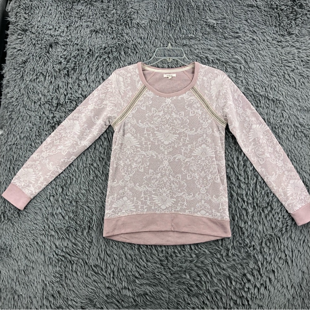 Maurices Sweatshirt Womens XS Embellished Lace Overlay Long Sleeve Lightweight